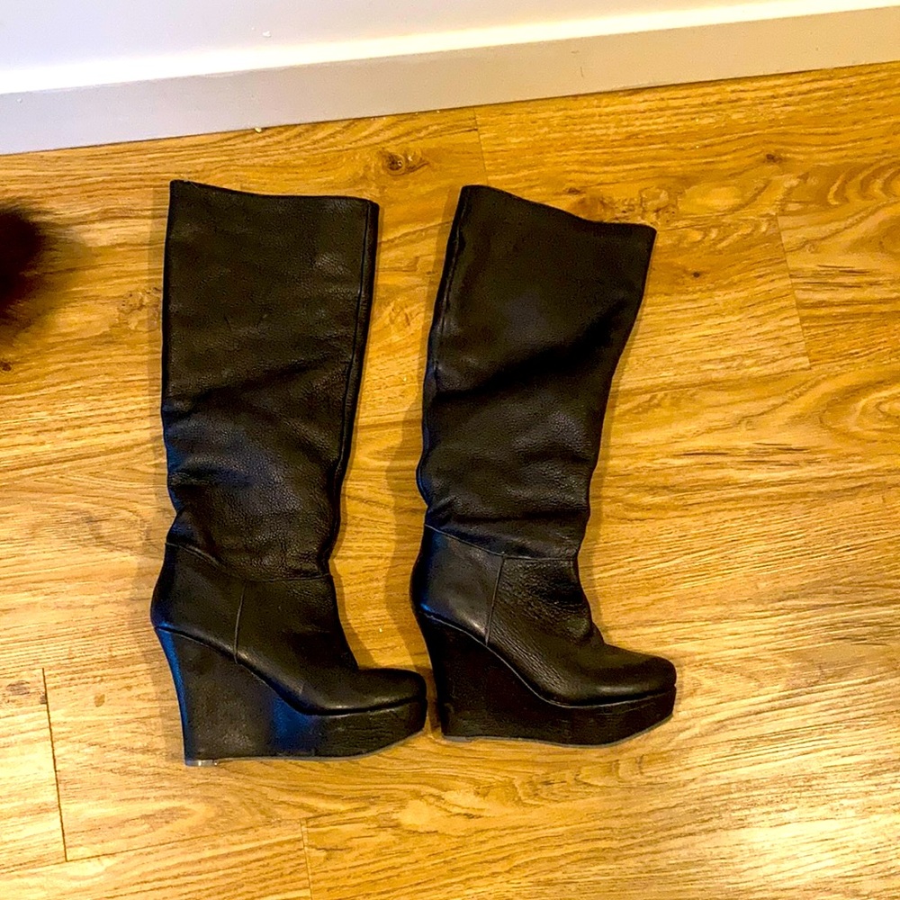 Aldo, fleece-lined, knee-high wedge boots. Size 6.